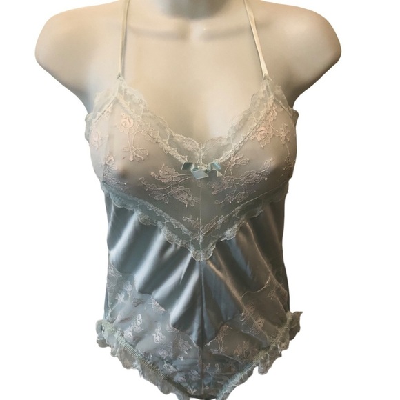 VTG Lace Teddy Size M 8/10 Mint Green Stretch Sexy Pin Up Retro Croquette - Picture 1 of 8